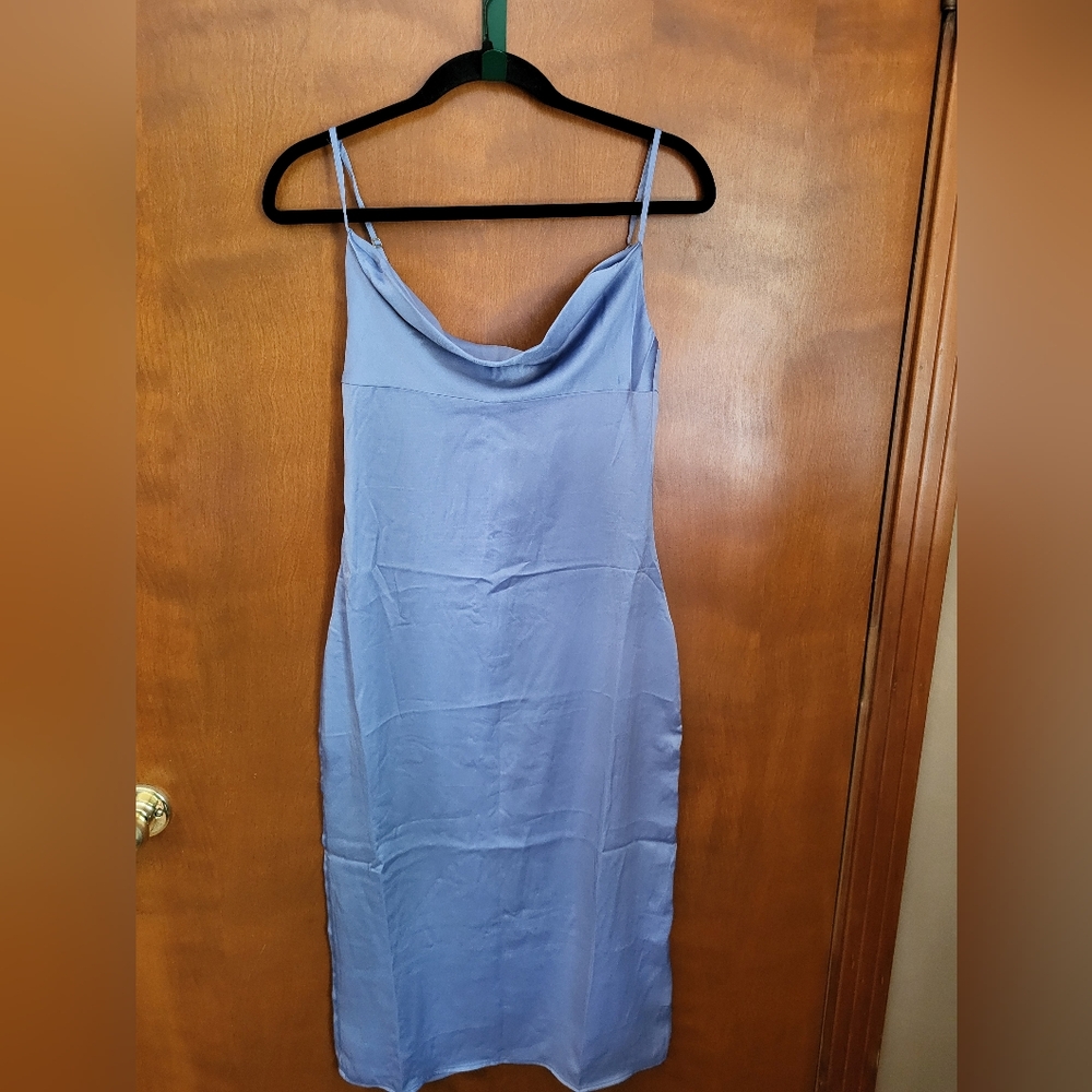 We Wore What Cowl Neck Satin Slip Midi Dress Slate Blue Size 2 - New with Tags